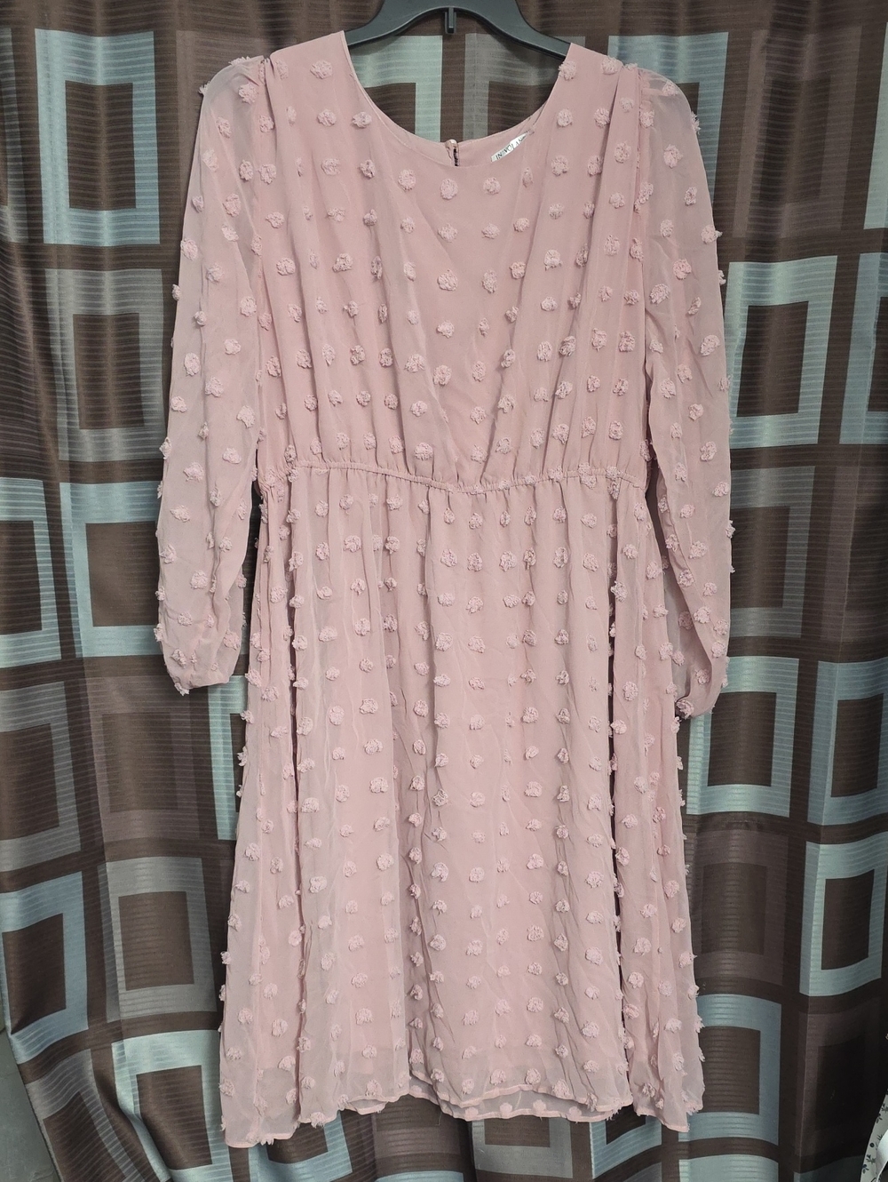 Women’s Mauve Textured Midi Dress - Elegant Long Sleeve